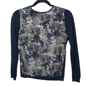 Yal New York Blue Tan Mixed Media Top